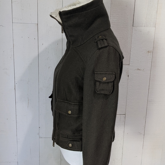 American Eagle Army Green Wool Bomber Coat - Picture 6 of 16